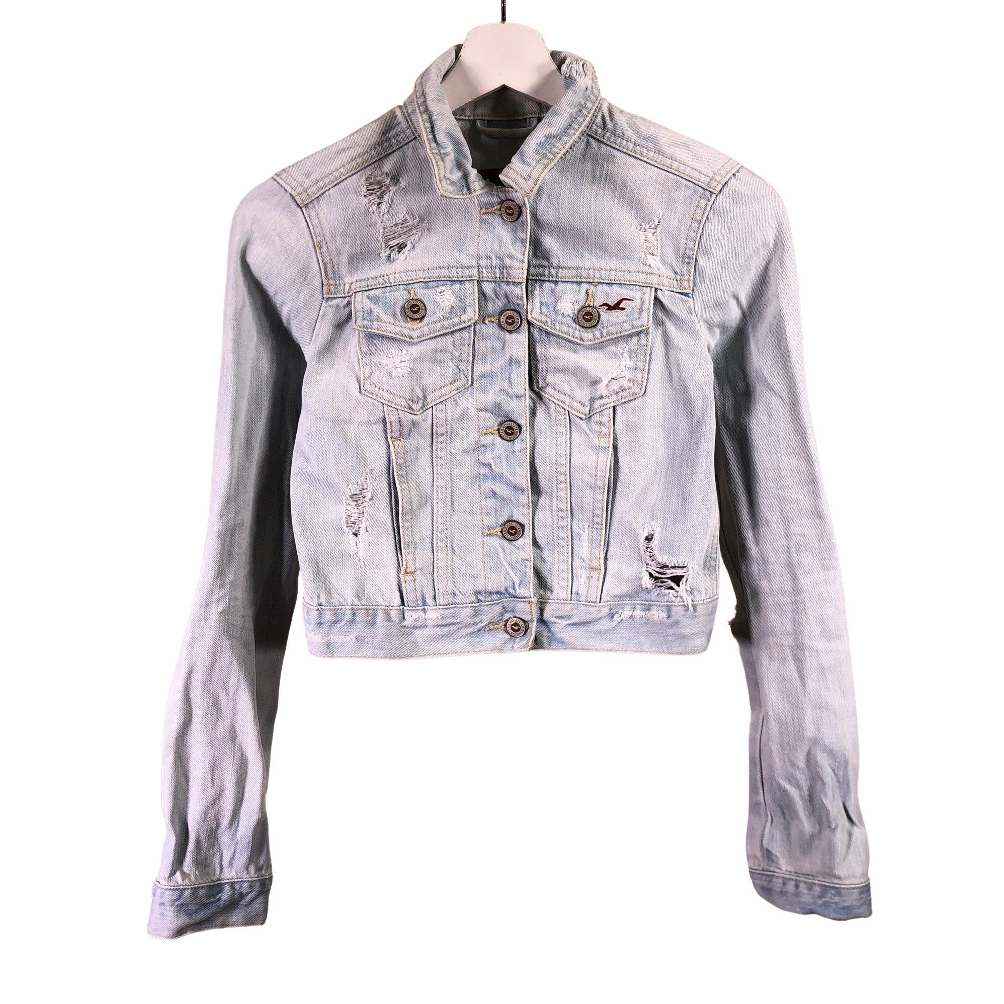 Hollister Womens Size XS Distressed Denim Blue Jean Jacket EUC | Distressed  denim, Blue jean jacket, Blue denim
